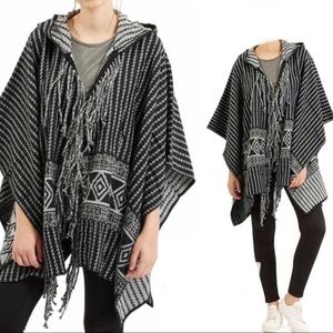 TOP SHOP TASSEL FRINGED HOODED PONCHO